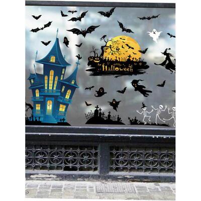Halloween Window Stickers Glass Door Cute Skull Spider Bat