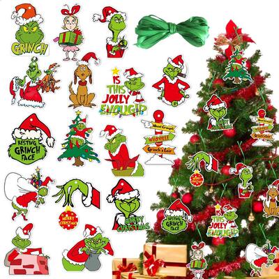 32pcs cards Christmas tree pendant ornaments Grinch theme