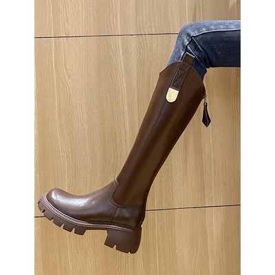 guidi fame厚底长筒靴女2025秋冬新款不过膝骑士靴加绒真皮高筒靴