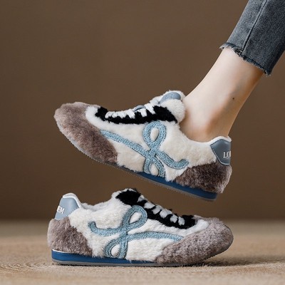 西班牙【设计师】AudreyHp冬季加绒爆款宽头德训复古毛毛阿甘鞋女