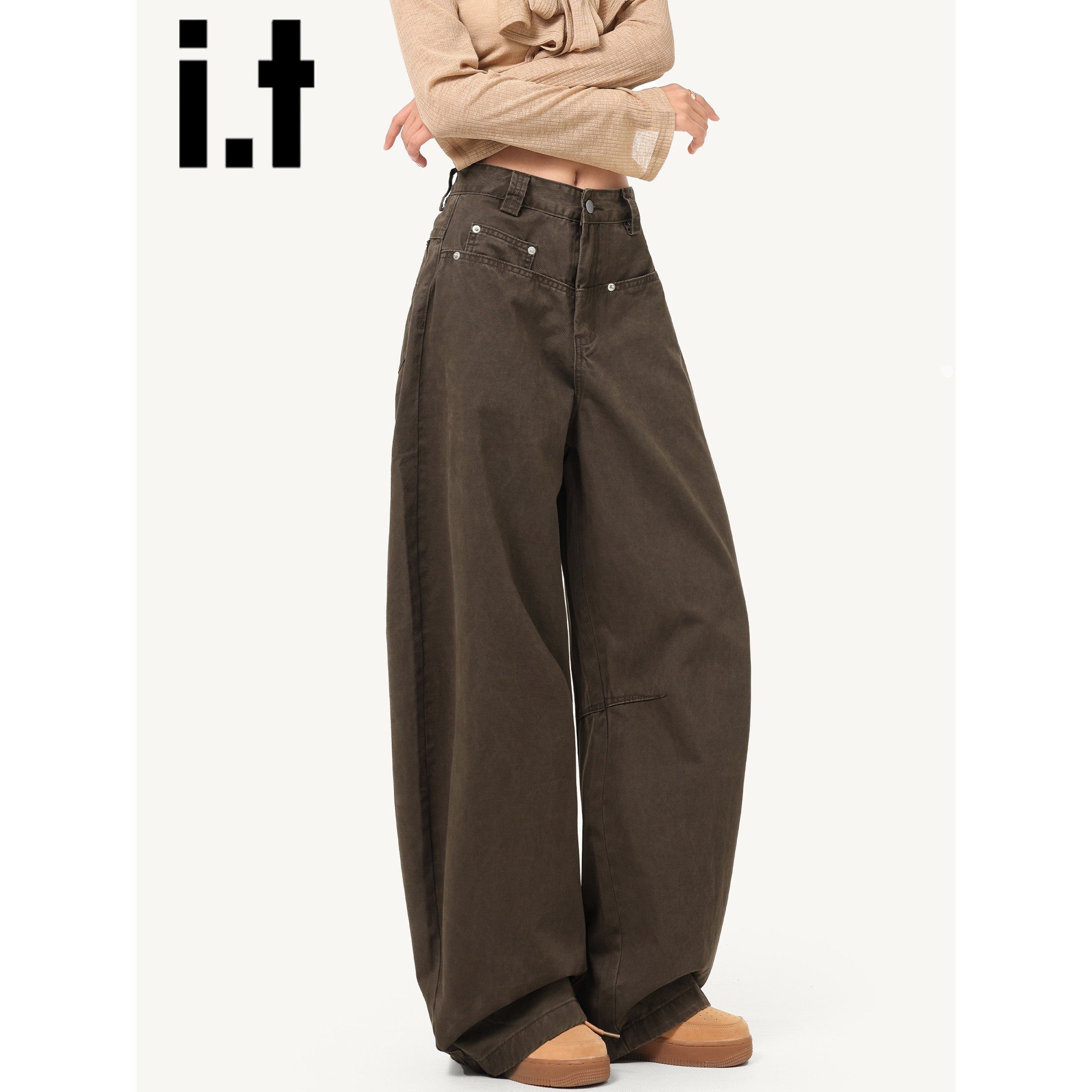 it:CHOCOOLATE咖色弯刀牛仔裤女2025新款秋季美拉德宽松阔腿裤子,女装/女士精品,牛仔裤,淘宝优惠券,粉丝福利购,淘宝优惠卷