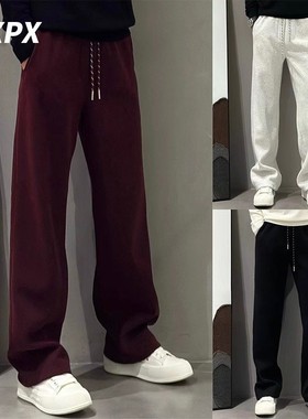 DXPX品牌专柜休闲裤男秋冬季新款宽松直筒裤纯色百搭加绒运动卫裤