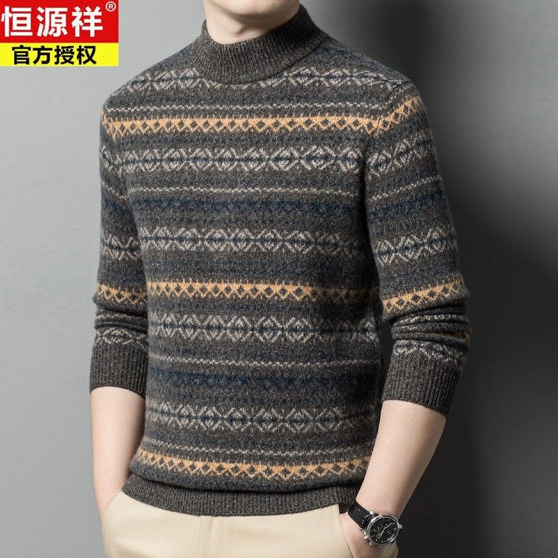 恒源祥100纯羊绒衫男半高领冬季新款加厚条纹毛衣中年针织衫打底,男装,羊绒套衫,淘宝优惠券,粉丝福利购,淘宝优惠卷