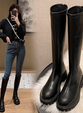 guidi fam增高厚底长筒靴女秋冬新款不过膝骑士靴加绒真皮高筒靴