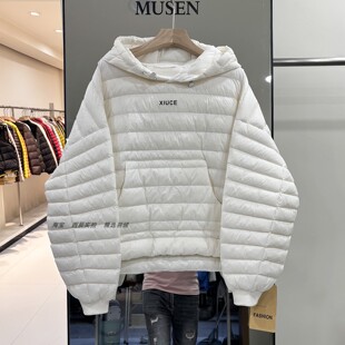 轻薄排骨羽绒服女26秋冬新款韩版时尚卫衣式连帽白鸭绒保暖外套