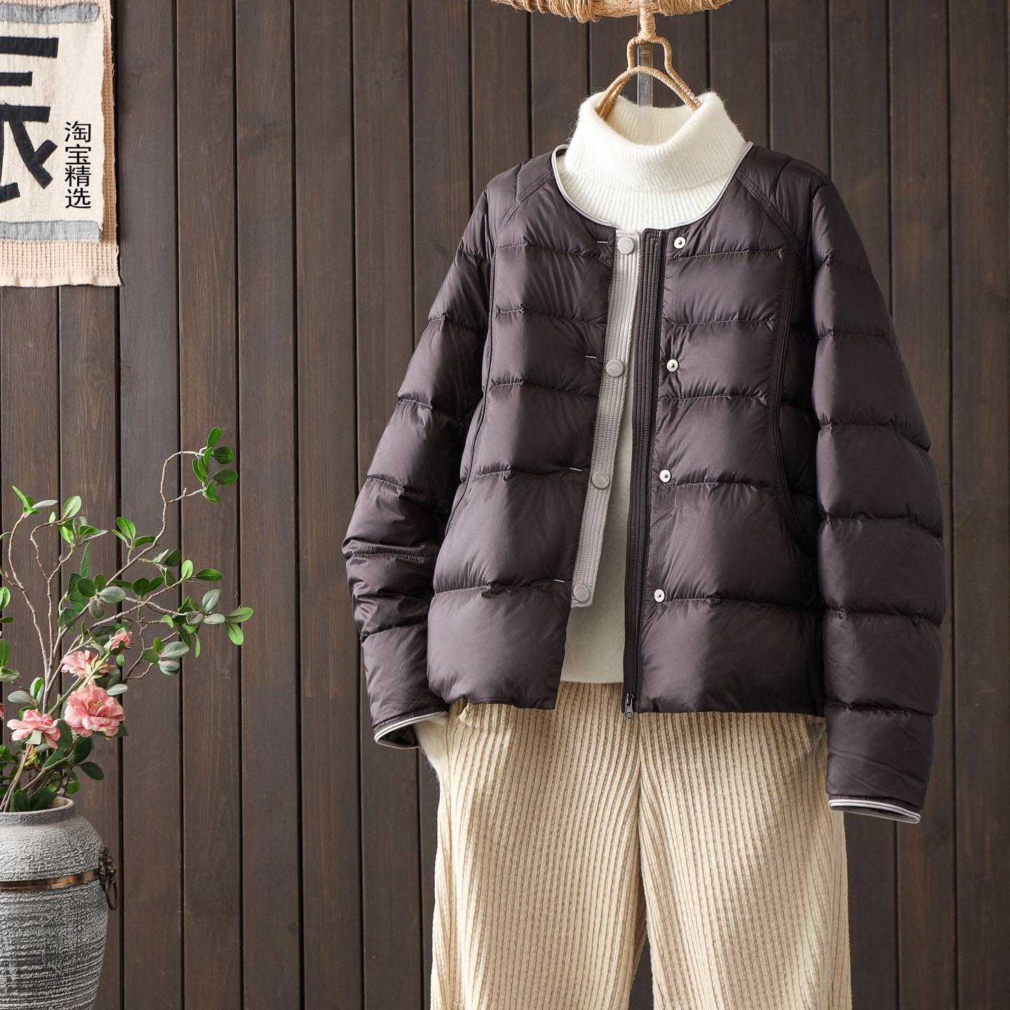 小个子轻薄短款90白鸭绒羽绒服女