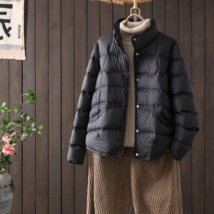 2025新款立领羽绒服女短款韩版直筒单排扣90白鸭绒秋冬薄保暖外套