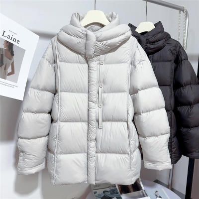 欧货连帽宽松泡芙羽绒服女中长款