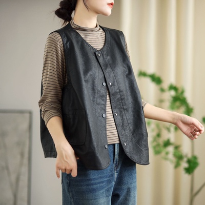 黑色pu皮衣马甲女款小个子2025秋