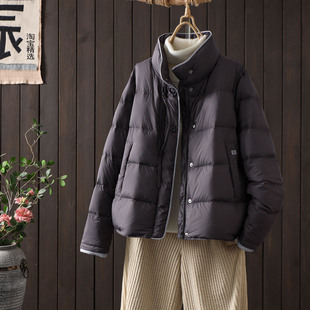 韩版 新款 宽松面包服保暖外套 立领90绒白鸭绒羽绒服女2025冬季 时尚