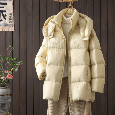连帽加厚中长款羽绒服女面包服