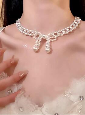 珍珠蝴蝶项链镂空珍珠项链气质轻奢小众高级感千金公主风锁骨链