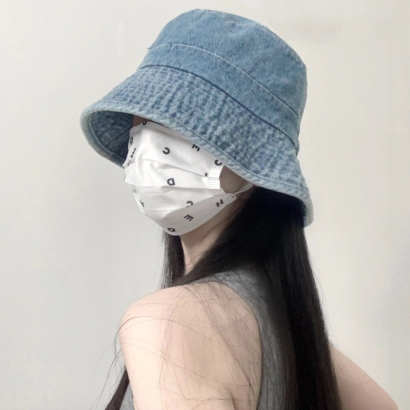 蓝色水洗牛仔渔夫帽子女秋季新款日系百搭显脸小百搭情侣遮阳帽
