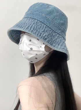 蓝色水洗牛仔渔夫帽子女秋季新款日系百搭显脸小百搭情侣遮阳帽