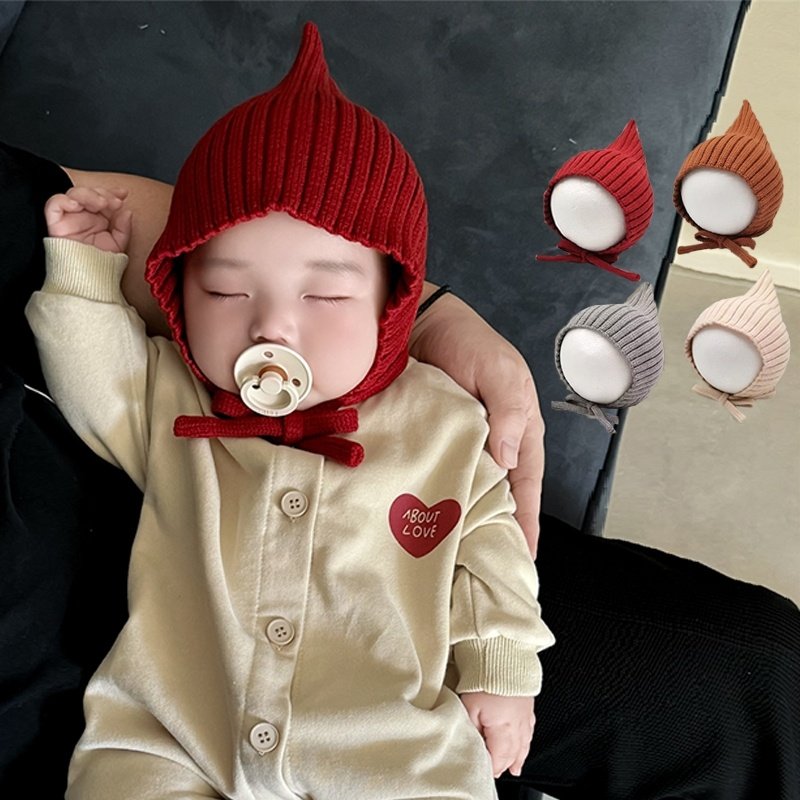儿童冬帽精灵帽针织护耳帽小红帽宝宝帽子秋冬帽男女小孩帽尖顶帽