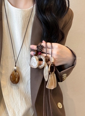 毛衣链长款中式复古几何晕染项链女2025新款高级感小众设计配饰