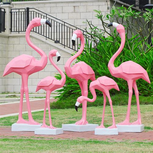 户外几何火烈鸟玻璃钢雕塑商场橱窗店铺婚庆仿真动物模型装饰摆件