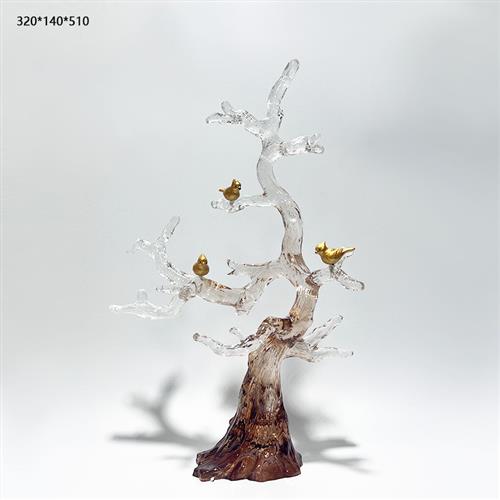 售楼处样板间透明树脂发财树雕塑家居创意摆件客厅艺术软装装饰品