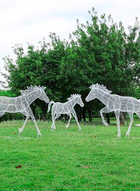 户外不锈钢金属镂空马雕塑小区景观装饰公园草坪铁艺仿真动物摆件