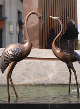 仿铜仙鹤雕塑玻璃钢摆件售楼部庭院水池假山园林景观美陈鸟类装饰