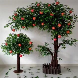 仿真假树果树苹果柿子橘子山楂树装 饰室内花艺 饰实木大型装