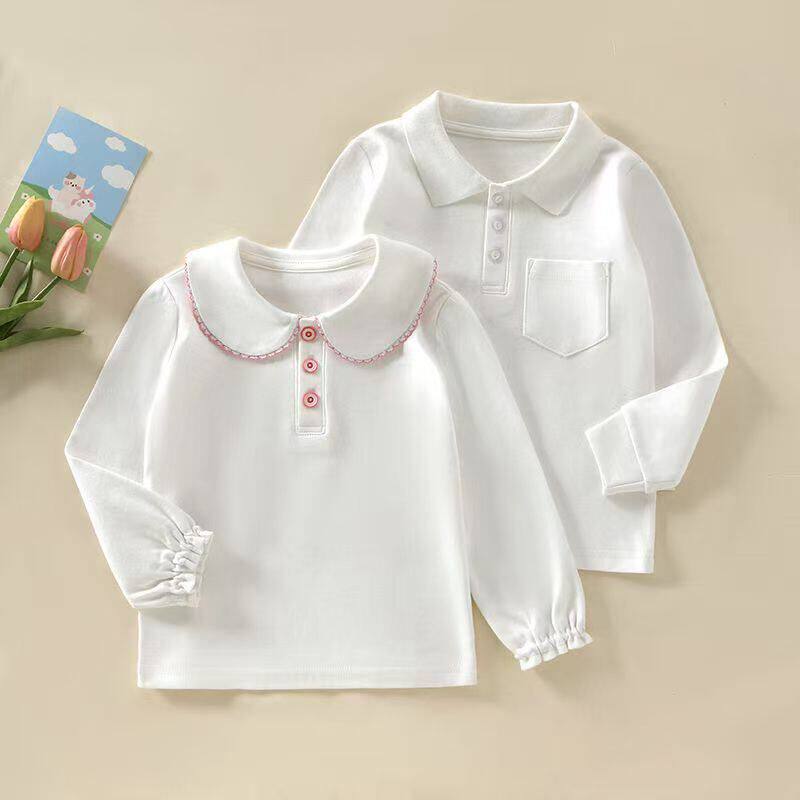 新款儿童春秋纯色polo衫翻领打底衫纯棉男孩女孩中大童长袖T恤