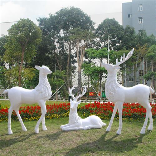 户外仿真梅花鹿玻璃钢动物白麋鹿雕塑售楼部花园林景观装饰品摆件
