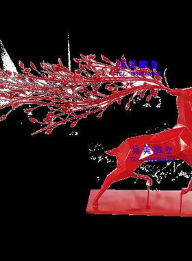 不锈钢几何切面长角尾鹿雕塑定制售楼部酒店大堂足浴会所KTV摆件