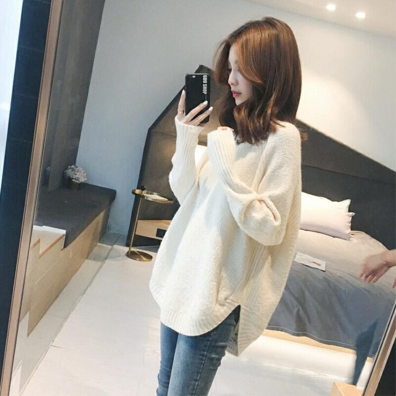 服装女2025新款秋装毛衣针织衫宽松打底洋气V领女装中长款上衣潮