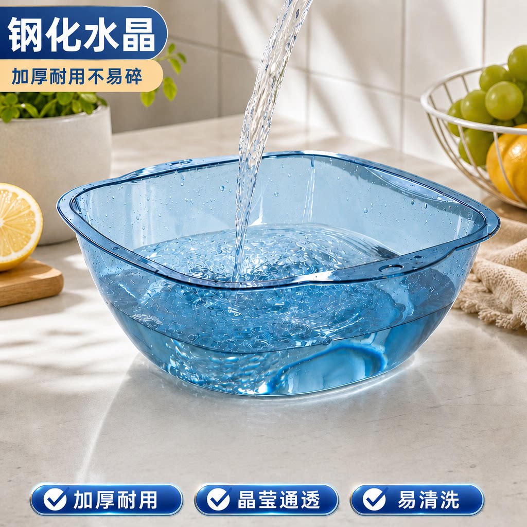 方形盆加厚脸盆子透明家用洗衣盆洗菜塑料小盆子洗碗盆厨房