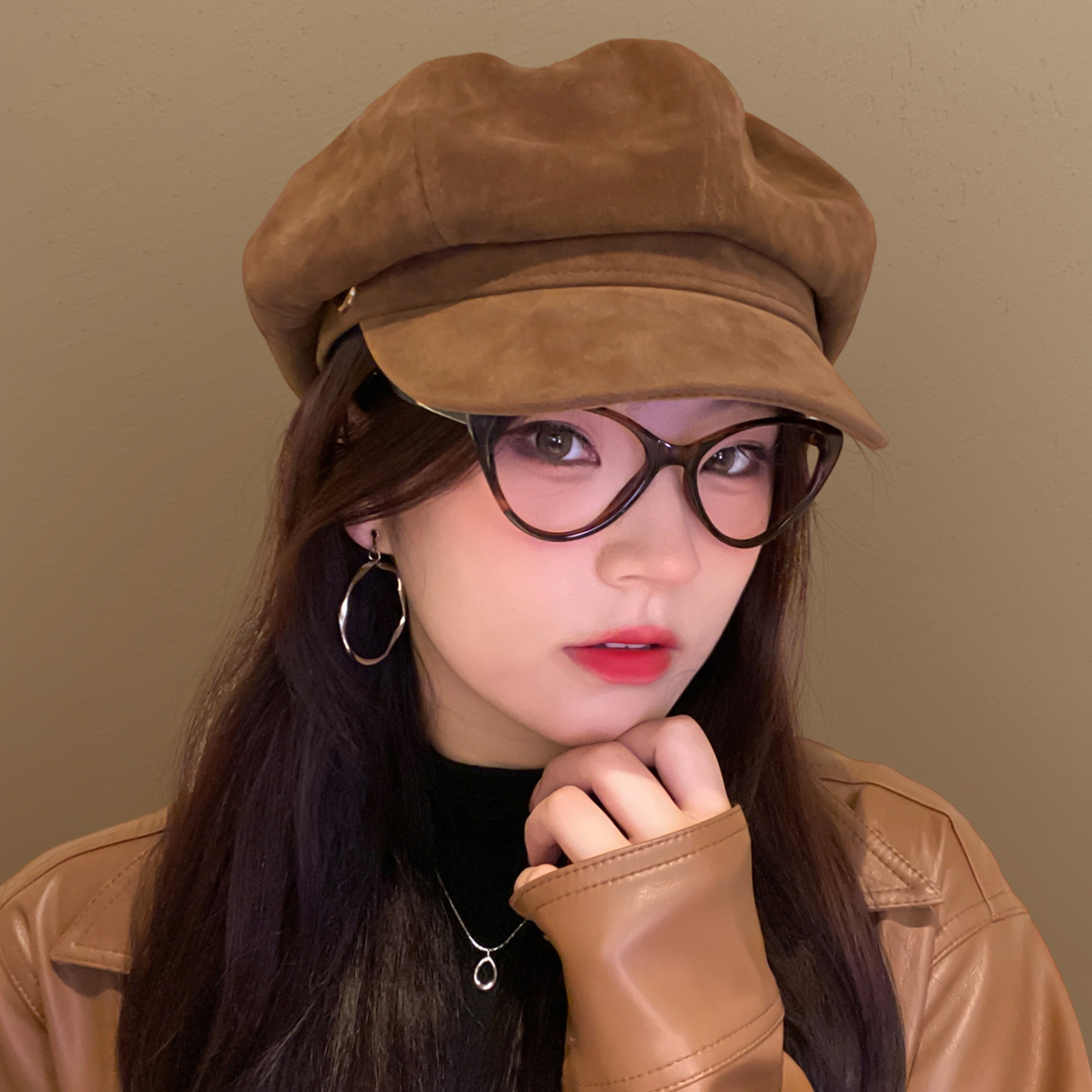 八角贝雷帽子女2025新款秋冬大头围白色百搭显脸小复古报童画家帽