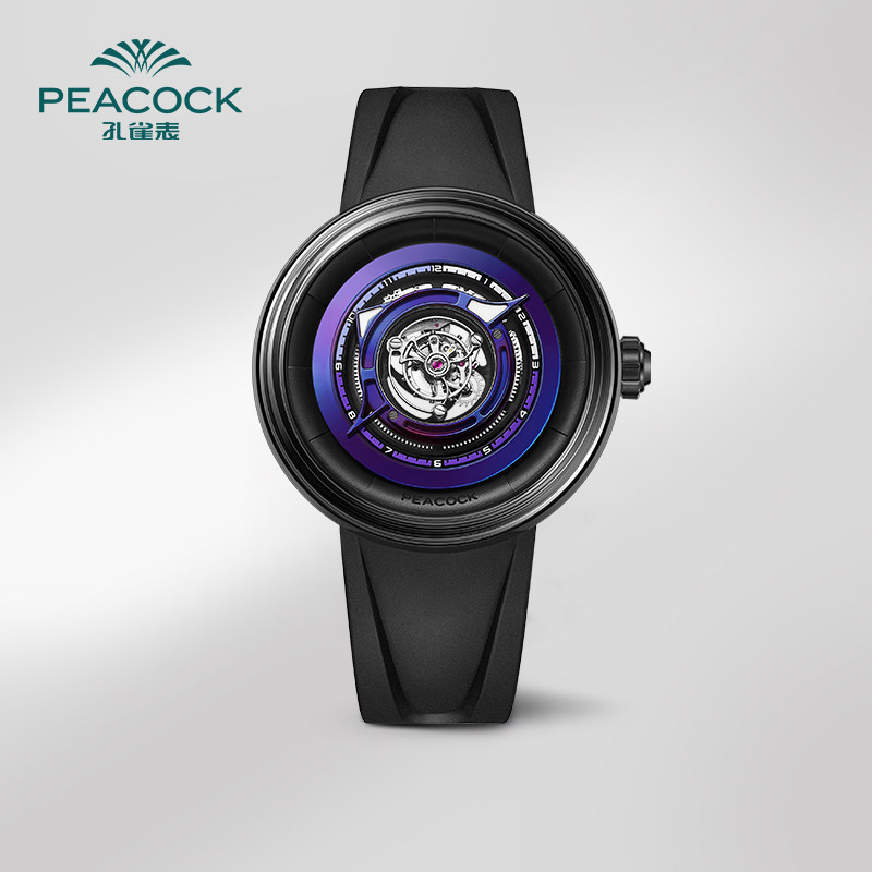 Peacock孔雀黑洞中置陀飞轮机械表镂空手表男士品牌情侣腕表官方