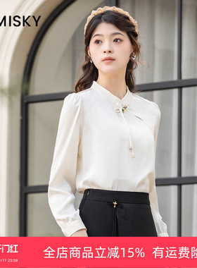 优美世界旗下芬岸女装时尚优雅套头长袖白色衬衣XK3G3706