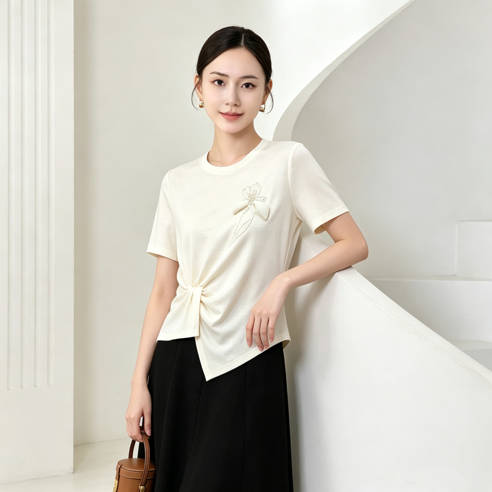 umisky优美世界(金标)专柜同款夏季圆领不规则T恤上衣SM2J3507