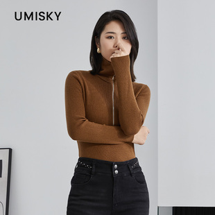 umisky优美世界冬季 三色可选SK4W3252 100%绵羊毛气质翻领套头毛衫