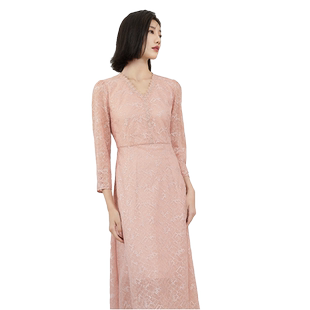 清仓 umisky优美世界女装优雅浪漫V领蕾丝礼服连衣裙SI3L1001