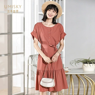 新品 umisky优美世界商场同款 2022夏季 系带高腰连衣裙SE2D1058