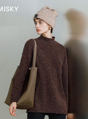 umisky优美世界专柜同款冬季简约半高领套头针织毛衫上衣SK4W3805