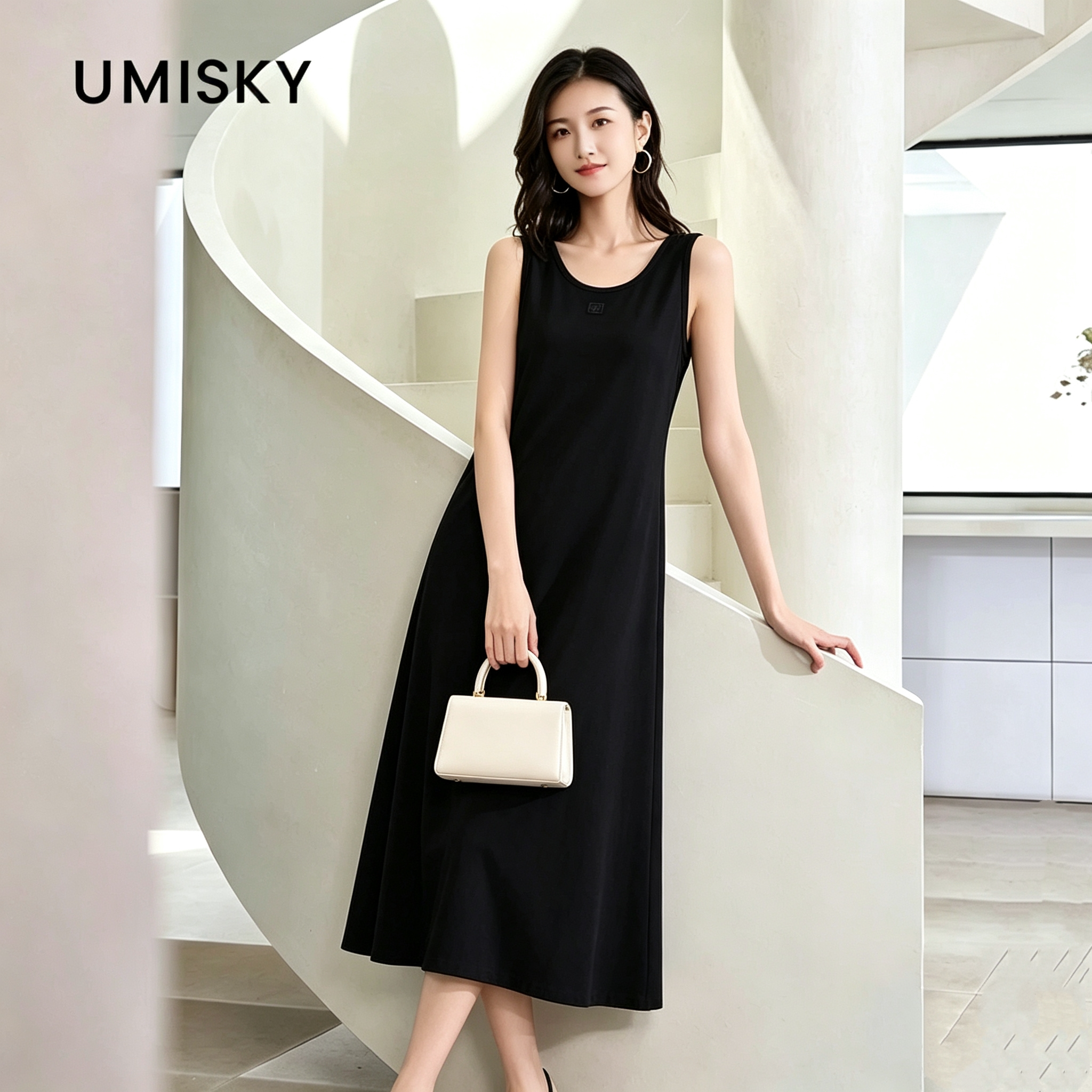 umisky优美世界专柜同款夏季城市通勤无袖背心连衣裙SM1D1004图片