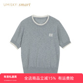 umisky优美世界旗下夏季 套头上衣LM2W2002 针织衫 新款 双层圆领短袖