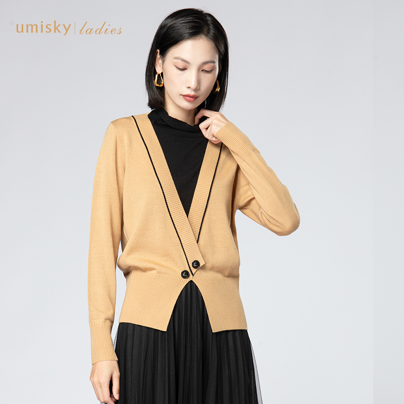 优美世界羊毛衫套头圆领针织上衣