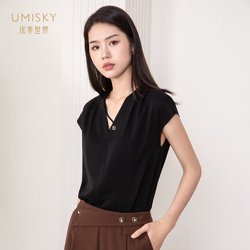 umisky优美世界专柜同款秋季气质简约V领女士背心SK3K2002
