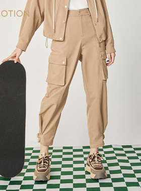 清仓 旗下芬岸女装可束脚运动休闲直筒九分工装裤XI3F6002