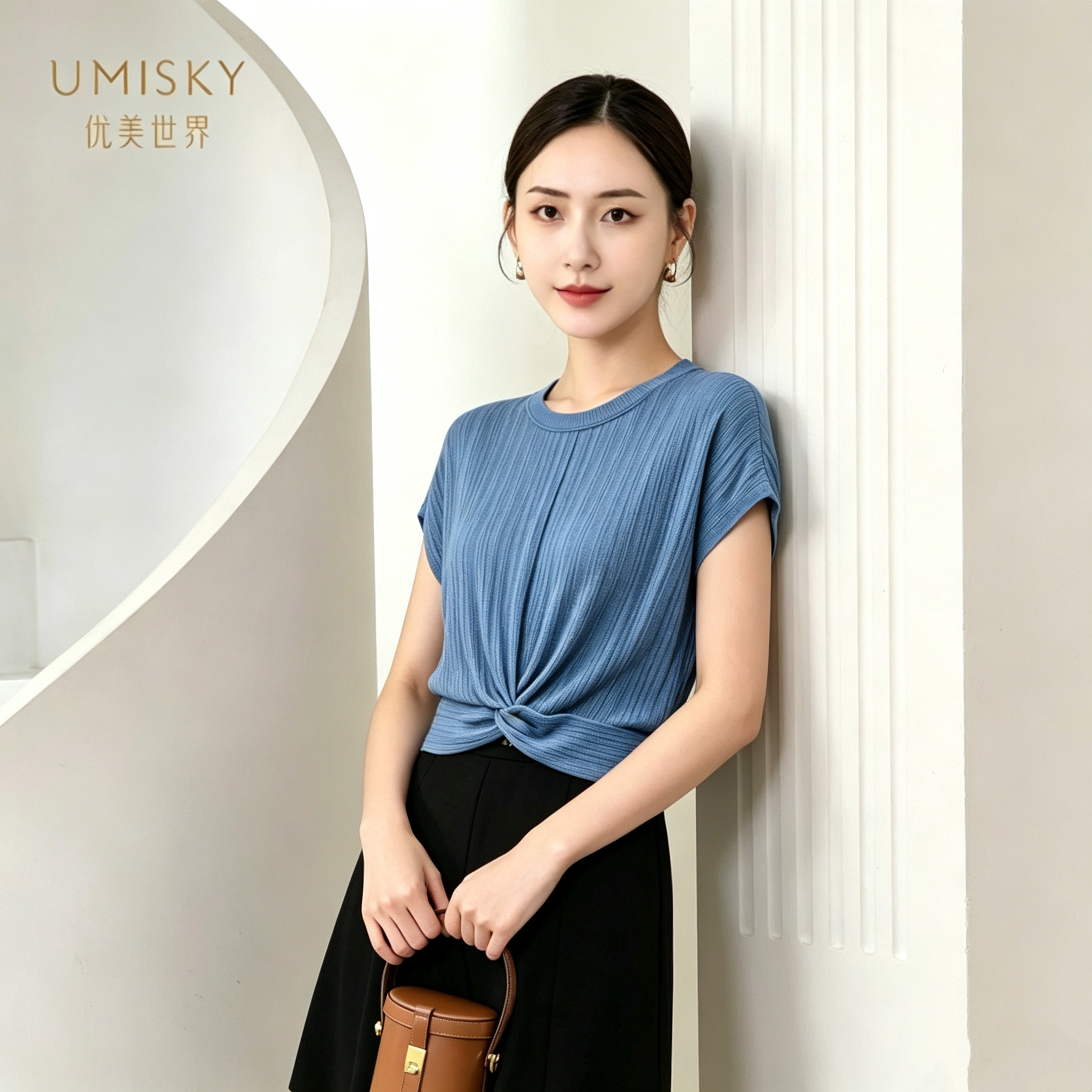 umisky优美世界专柜同款夏季时尚感简约圆领T恤上衣SM2J3014图片
