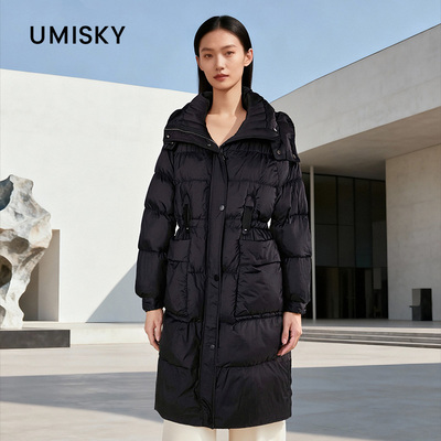 umisky优美世界专柜同款冬季收腰显瘦中长连帽羽绒服SK4Y3224