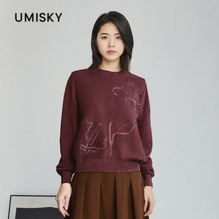 毛衣NK4W1935 套头短款 umisky优美世界冬季 浮雕花纹亮丝针织衫
