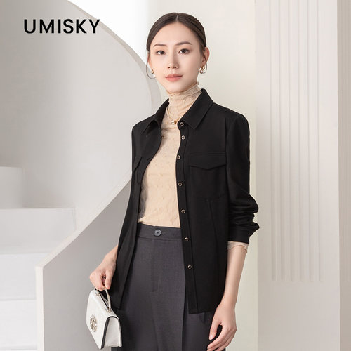 umisky优美世界专柜同款冬季气质简约POLO领长袖衬衫SK3G1008