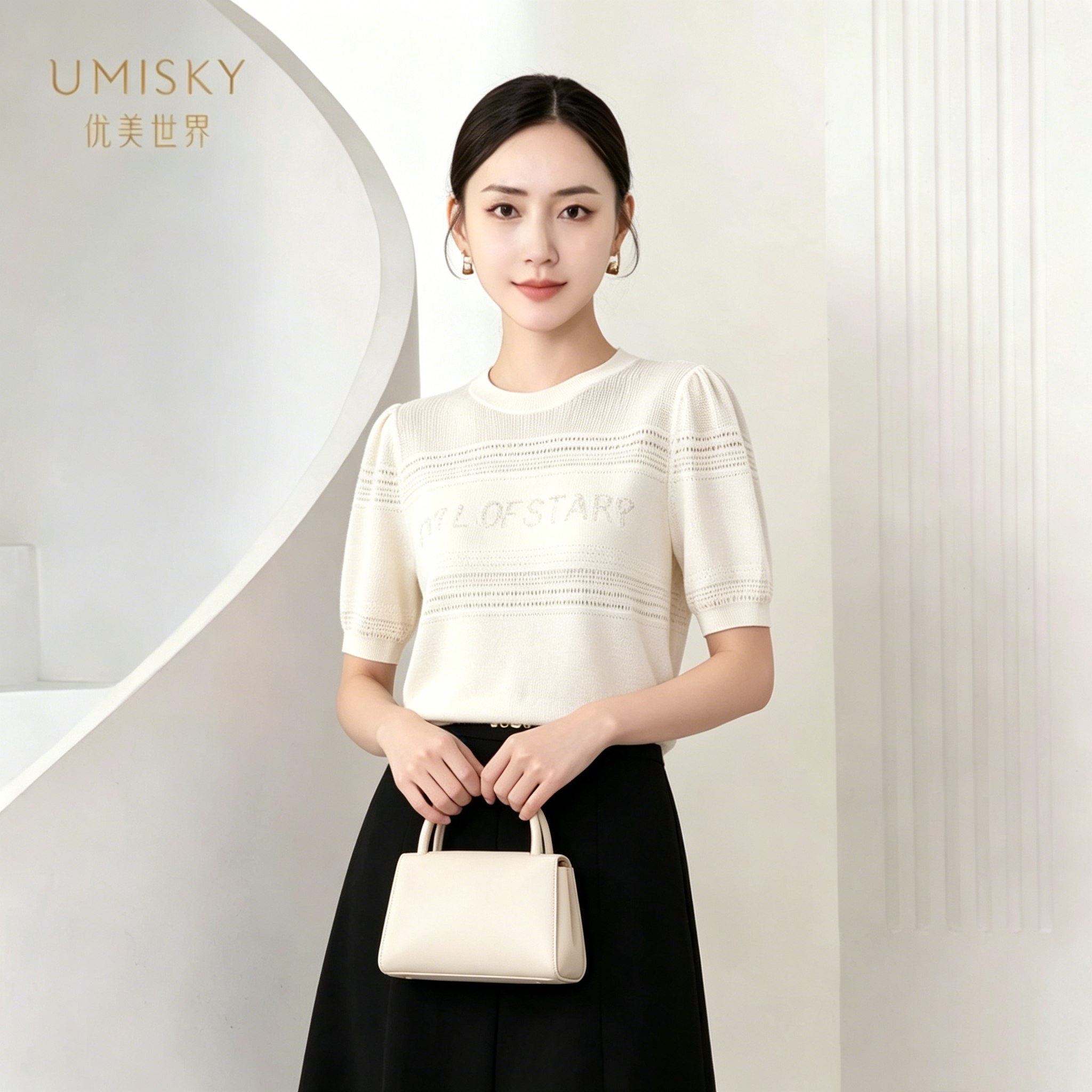 umisky优美世界专柜同款夏季时尚字母条纹莱赛尔圆领上衣SM2W2706图片