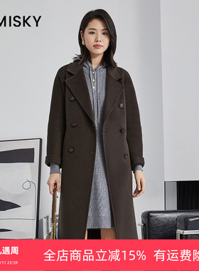 umisky优美世界专柜同款冬季双排扣呢子大衣中长毛呢外套SK4E2209