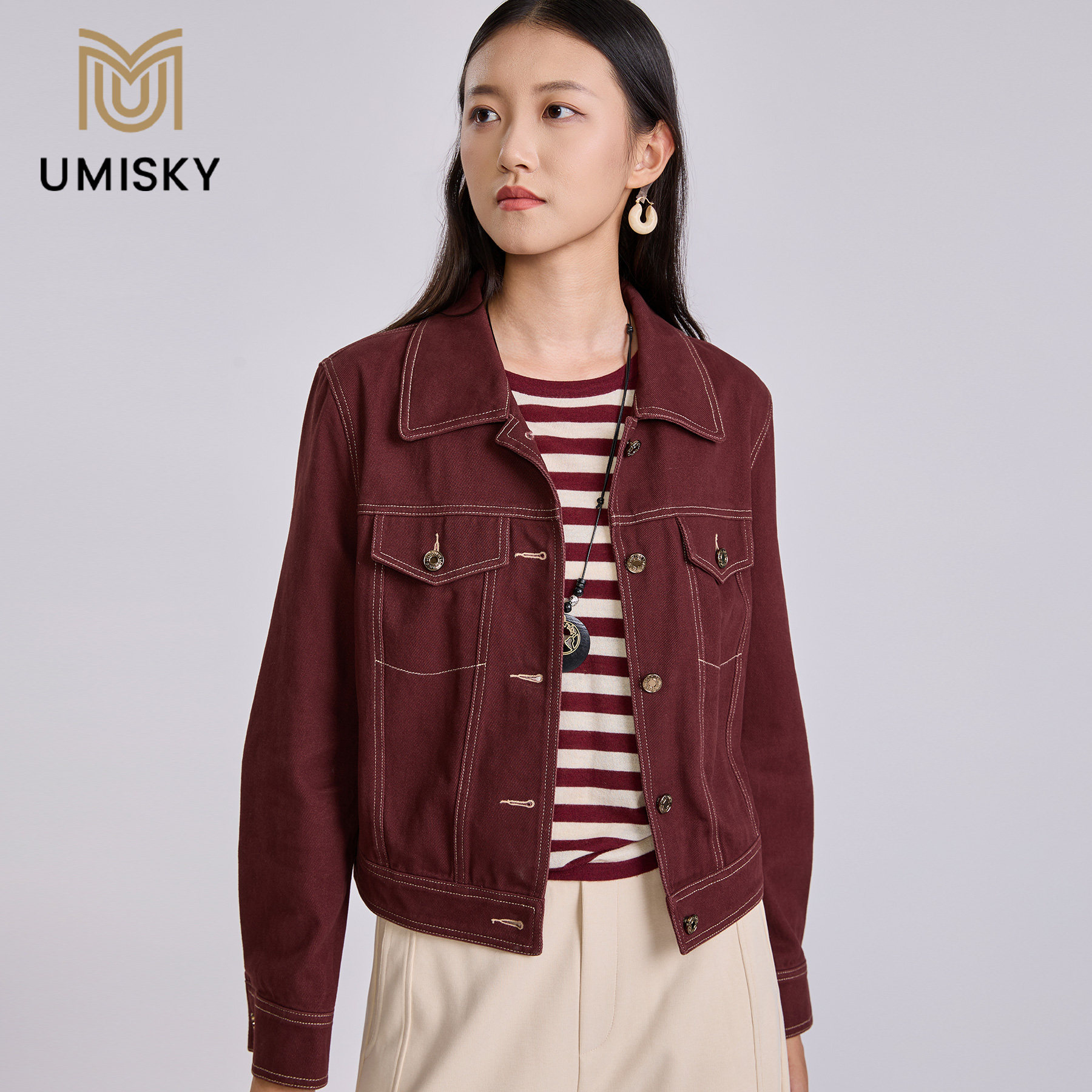 Umsky秋季100%纯棉牛仔外套